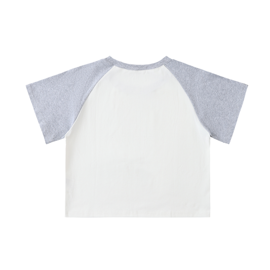 More Smiles More Laughs - Color-Blocked Raglan Sleeve Crop Top