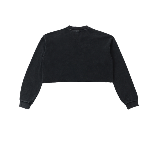 More Laughs More Smiles - Snow Washed Raw Edge Cropped Sweatshirt