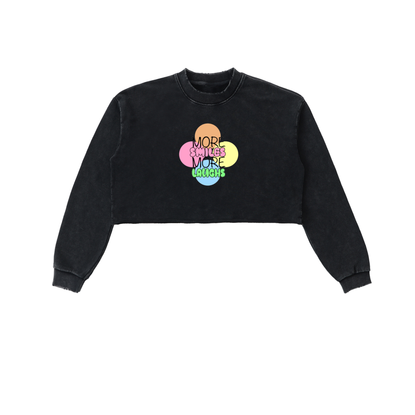 More Laughs More Smiles - Snow Washed Raw Edge Cropped Sweatshirt