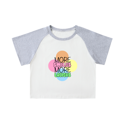 More Smiles More Laughs - Color-Blocked Raglan Sleeve Crop Top